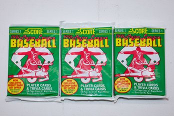 3 1991 Unopened Score Major League Baseball Player Cards & Trivia Cards