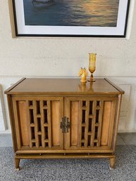 Vintage Mid Century White Furniture Chinoiserie 2 Door Cabinet W/ 3 Drawers