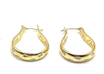 Beautiful Bradford Gold Exchange Sterling Silver Vermeil Inscribed Hoop Earrings