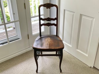 Carved Wooden Side Chair With Triple Side Stretchers