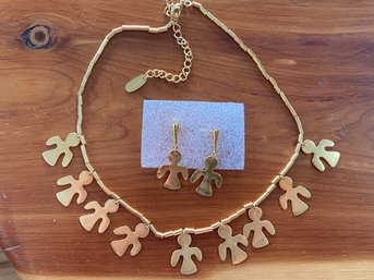 MMA Gold Tone Necklace And Matching Earrings Angel Pendants Jewelry