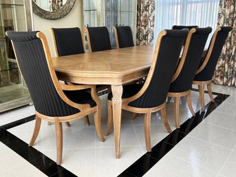 A Gorgeous Bleached Oak Extendable Dining Table And Set Of 8 Chairs By Henredon - Leaves And Pads Too!