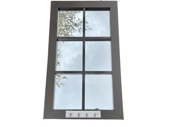 Window Pane Mirror W/Hooks - Painted Wood Frame