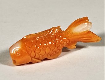 Finely Carved Asian Coral Koi Fish Bead Pendant