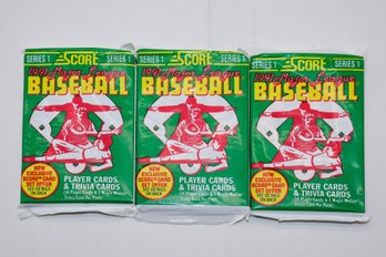 3 1991 Unopened Score Major League Baseball Player Cards & Trivia Cards