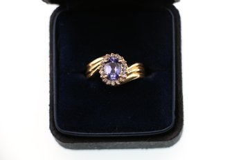 14k Yellow Gold Tanzanite Diamond Ring Size 8