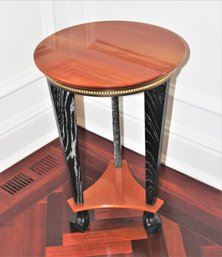 Tri Claw Foot Occasional Table W/ Lacquered Top Bordered By Decorative Inlay