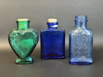 Three Little Glass Bottles, Including A Vintage Milk Of Magnesia Bottle