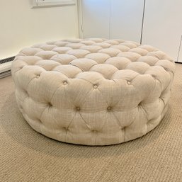 A 43 Inch Linen Tufted Ottoman - On Wheels