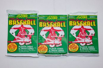 3 1991 Unopened Score Major League Baseball Player Cards & Trivia Cards