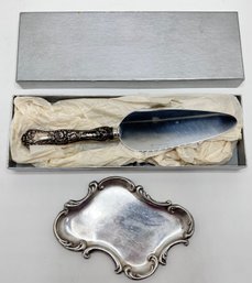 Vintage Ornate Sterling Silver Platter & Cake Server With Sterling  Silver Handle In Original Box