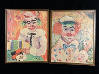 Pair Of Paintings Of Clowns In Frames