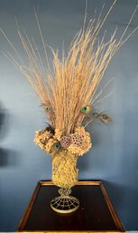 Large Dried Centerpiece Arrangement In Iron Vase