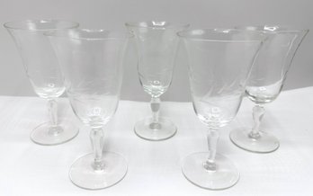 5 Vintage Etched Wine Glasses