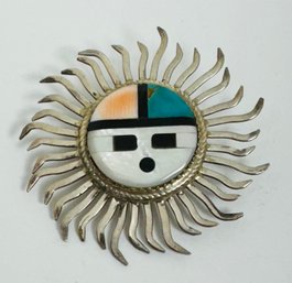 STERLING SILVER SUN FACE BROOCH OR PENDANT