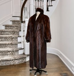 Luxurious Vintage Full-Length Shawl Collar Mahogany Brown Mink Coat