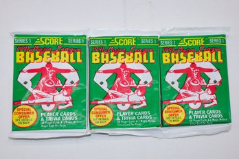 3 1991 Unopened Score Major League Baseball Player Cards & Trivia Cards