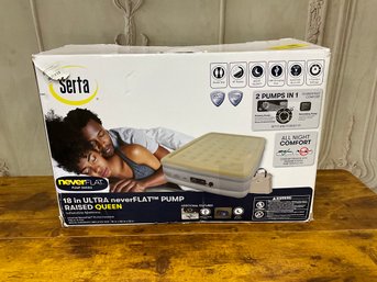 Serta 18in Ultra NeverFlat Raised Queen Inflatable Mattress W/Built-In Pump