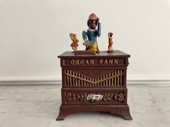 Reproduction Cast Iron Mechanical Dog & Cat Organ Bank - Original By Kyser & Rex (1882)