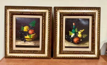 Pair Of Oil On Canvas - Fruit & Wine Scenes - Signed