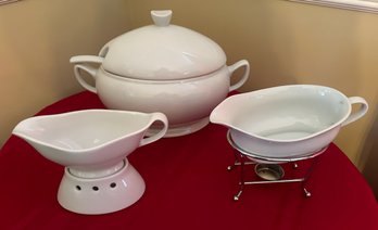 White Serving Pieces - Tureen, Gravy Boats (2)