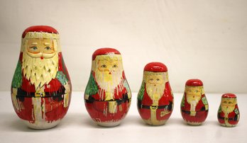 Vintage 5pc Russian Nesting Santa Claus Doll