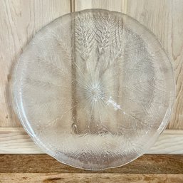 A 13' Glass Embossed Cake Plate - Wheat Shaft