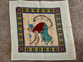 Melissa Shirley Needlepoint Circus Monkey Canvas In Progress, #246