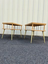 Two  LANE Mid Century Two Tier Side Tables - Original Gold Legs