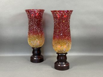 A Gorgeous Pair Of Stained Glass Mosaic Candle Holders By Pier 1