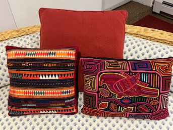 Three Cotton Pillows - South American Flare With Hand Embroidery