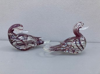 A Pair Of Art Glass Ducks