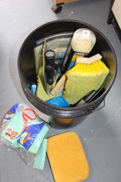 Bucket Of Cleaning Items Plus Cleaners