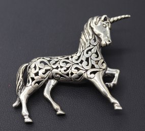 Intricate Design Sterling Silver Unicorn Brooch Pin