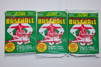 3 1991 Unopened Score Major League Baseball Player Cards & Trivia Cards