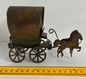 Mid-century Tin Horse And Buggy Music Box