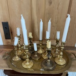 A Brass Candle Stick Collection And Tray - Be My Guest