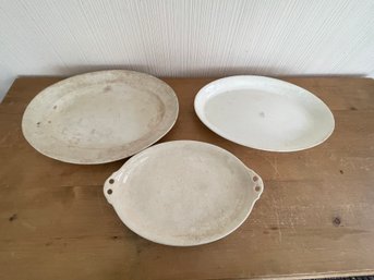 Lot Of 3 Crazed Antique Serving Plates Platter Ironstone