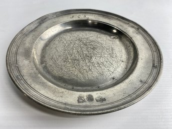18th C. Antique Pewter Plate, Monogrammed F.C.S. With Touchmarks