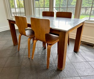 West Elm Stainless Top Table With 4 Coordinating Chairs