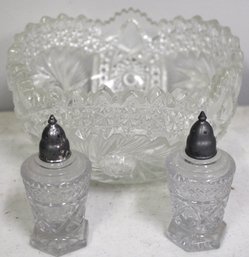 Beautiful Cut Glass Bowl And Salt And Pepper Shaker