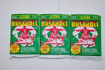 3 1991 Unopened Score Major League Baseball Player Cards & Trivia Cards