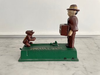 Vintage Monkey Bank Mechanical Cast Iron Coin Bank