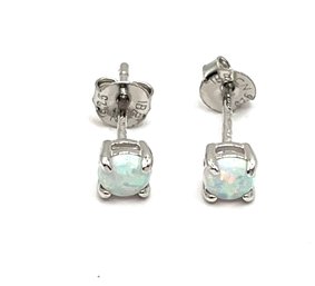 Vintage Sterling Silver Opal Color Stud Earrings