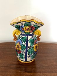 An Italian Double Handed Hand-painted Pottery Vase