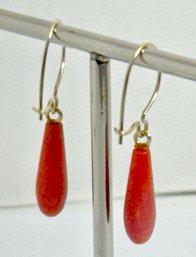 VINTAGE 14K GOLD CORAL TEAR DROP EARRINGS