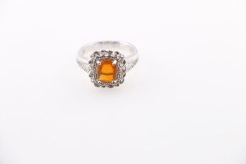 Sterling Silver Faceted Honey Opal Ring Size 8