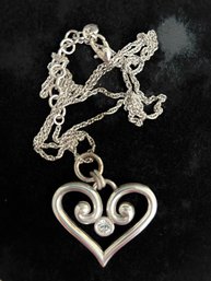 Rare Brighton Silver Tone 'Alcazar' Heart Necklace Retired  Reversible Comes With Bag 36' Chain 2' Pendant