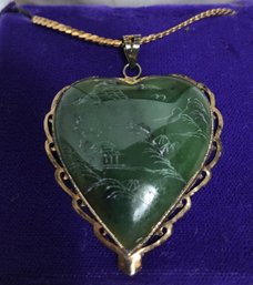 Large Imperial Jade Etched Pendant - Approx 1-1/2 Inches