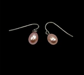 Vintage Sterling Silver Pink Beaded Dangle Earrings